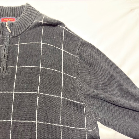 Vintage Austin Reed London Men's Navy Blue Geometric 1/4 Zip Sweater 2XL - Picture 9 of 14